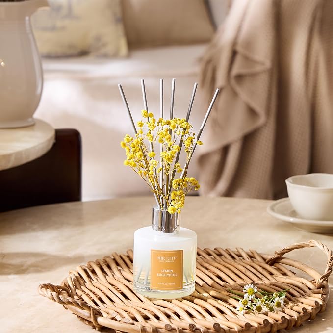 Reed Diffuser Set,3.38 fl oz (100 ml) - Lemon Eucalyptus Oil Diffusers with 8 Reed Sticks, Home Fragrance Reed Diffuser for Bathroom Shelf Decor