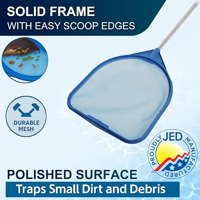 JED Pool Tools Pool Skimmer Net - Handheld Hot Tub Skimmer for Spa, Stock Tank Pool, Small Pool & Aquarium Cleaning (2 ft, Blue)