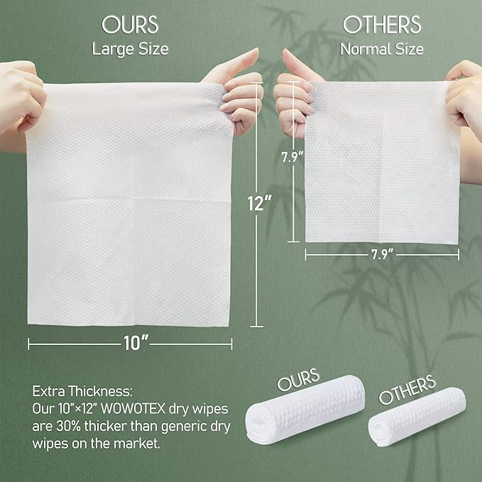 Christmas Style WOWOTEX Disposable Face Towels 120 Count Large Dry Wipes | 10"×12", Extra Thick Soft and Sensitive Skin friendly, Clean Facial Towels for Skincare, Makeup Removal and Facial Cleansing