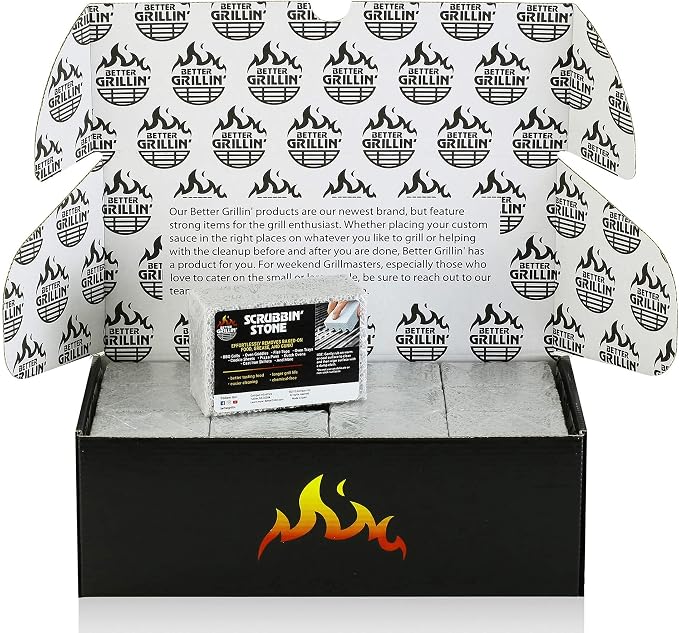 Better Grillin Scrubbin Stone Grill Cleaner-Scouring Brick/Barbecue Grill Brush/Barbecue Cleaner for BBQ, Griddle, 12pk