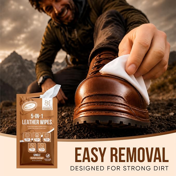 Air Jungles 3in1 Leather Wipes 70 Ct + 5 Single Pack, XL 8 x 10 in | Clean Condition Protect Wipes for Vinyl and Leather Apparel Furniture Auto Car Interior Shoes Boots Bags
