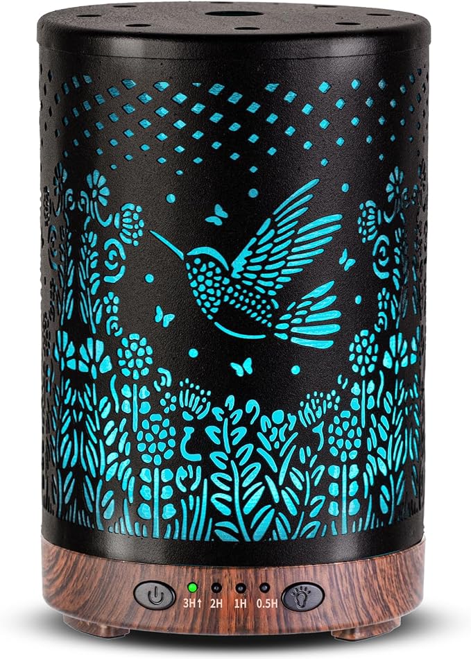 Essential Oil Diffuser 120ML Metal Aromatherapy Diffuser with Timer, Cool Mist Humidifier with Auto Shut-Off & 7 Color Lights for Home Office Spa (Bird)