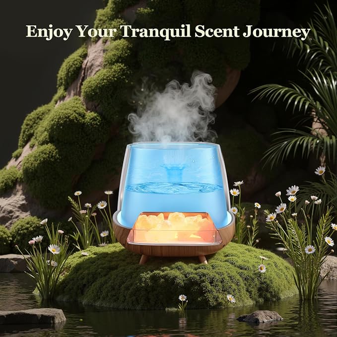 Essential Oil Diffuser for Home: 𝟒-𝐢𝐧-𝟏 Himalayan 𝐒𝐚𝐥𝐭 Lamp | Aromatherapy Diffuser with 𝟗-𝐂𝐨𝐥𝐨𝐫 Flame LED - 200ml Cool Mist Humidifier - Auto Off for Bedroom, Office & Yoga