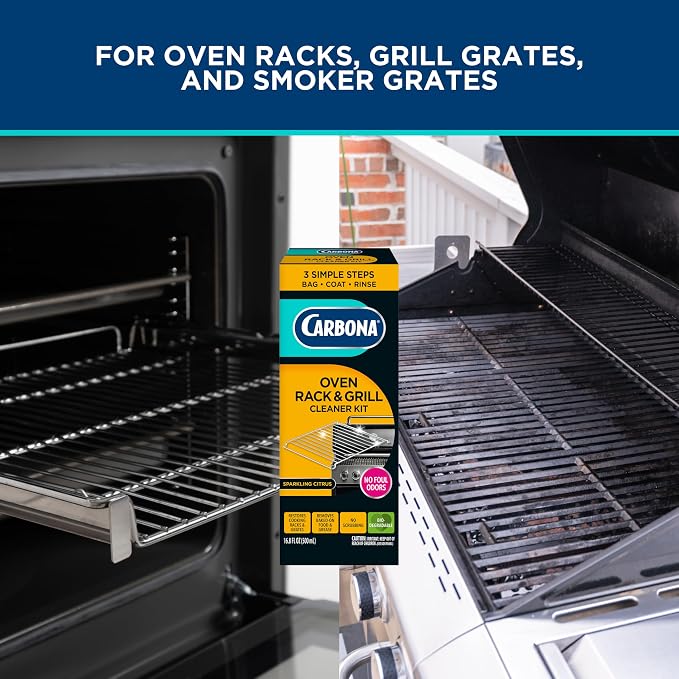 Carbona Oven Rack & Grill Cleaner Kit, Includes Bag & Gloves, Eliminates Thick Grease, Grime & Baked-On Food, Unscented Formula, No Scrubbing Required