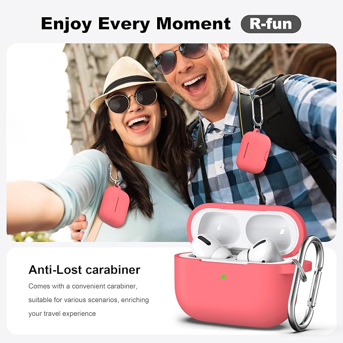 R-fun for AirPods Pro 2 Case, Soft Silicone Protective Cover with Keychain and Cleaning Pen, Compatible with AirPods Pro 2nd/1st Generation, Supports Wireless Charging, Pink Peach