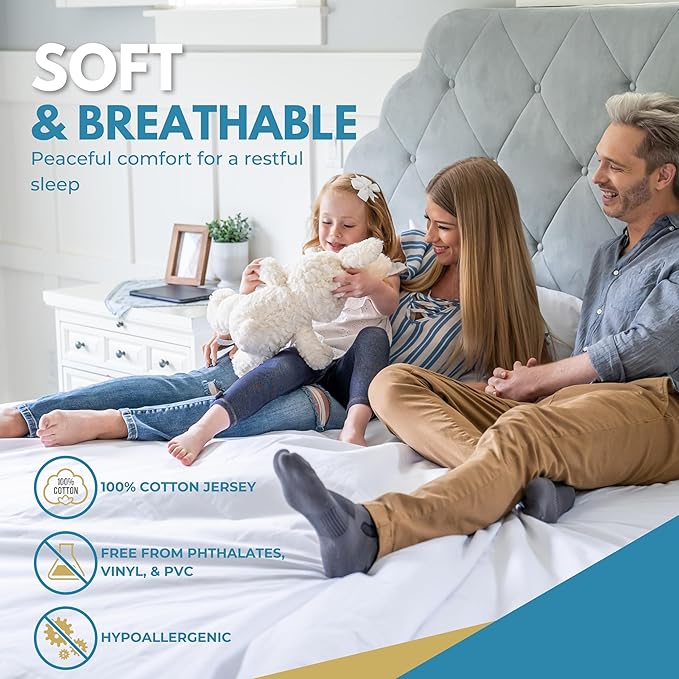 King Size 78x80” Premium Waterproof Zippered Mattress Encasement, 100% Cotton, Hypoallergenic, Six Sided Mattress Cover, Invisible Zippered, Soft Breathable up to 15" Deep - Rest Line