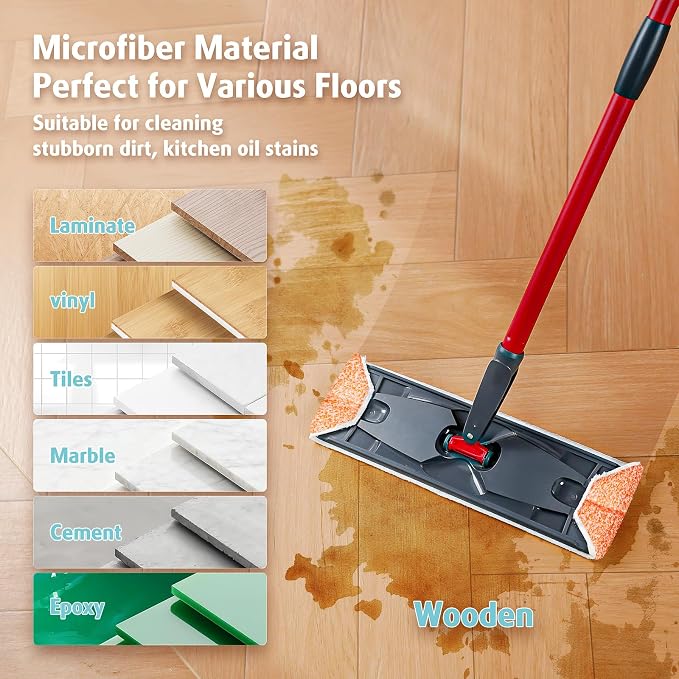 8 Pack Orange Scrubbing Mop Pads Compatible with O-Cedar H2prO Flat Mop, Machine Washable Reusable Microfiber Replacement Pads with All-Over Scrub Strips for Deep Cleaning Hardwood Tile Laminate Vinyl