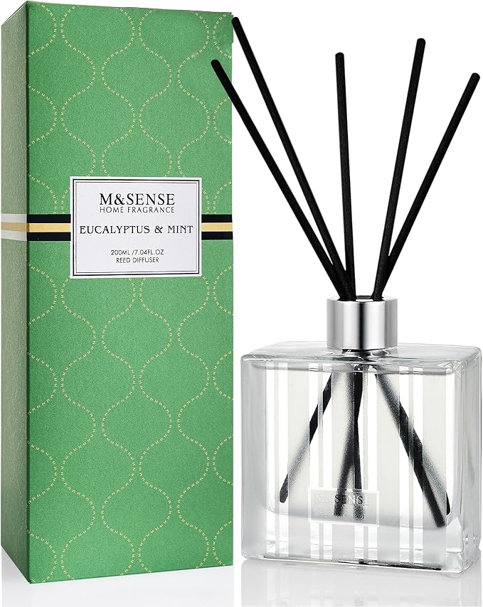 M&SENSE Reed Diffuser, Eucalyptus Spearmint, 7.04 oz Natural Essential Oil | Non-Toxic Organic, Long-Lasting Fragrance, Ideal for Home Gym Bathroom, Gifts for Women