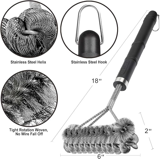 GRILLART Grill Brush [Wire + Helix] Combined BBQ Brush - Safe & Efficient Grill Cleaning Brush - 18" Grill Cleaner Brush Scrubber for Gas/Porcelain/Charbroil Grates – BBQ Accessories Gifts for Men/Dad