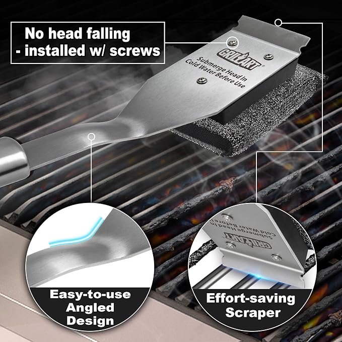 GRILLART Grill Brush Bristle Free, Safe Grill Brush for Outdoor Grill, SteamWizards BBQ Grill Cleaning Brush Kit, Replaceable Head Grill Scraper Tool, Grill Cleaner BBQ Accessories, Gifts for Men/Dad