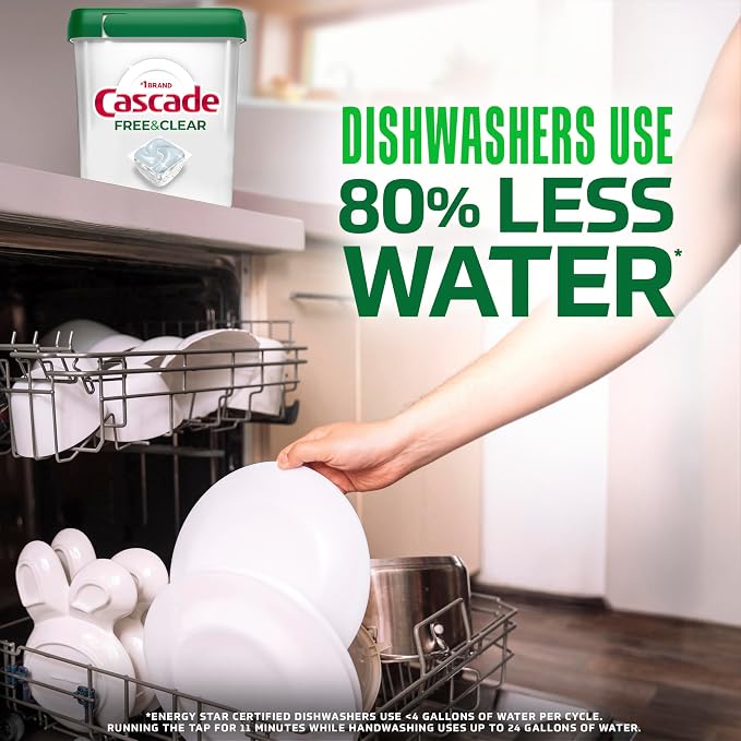 Cascade Free & Clear Dishwasher Pods, Dishwasher Detergent, Dish Detergent Soap, Unscented, 47ct