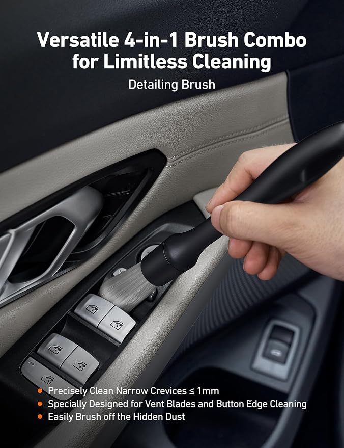 AstroAI 8pcs Windshield Cleaner Tool & Car Interior Detailing Kit | Extendable Handle, 4 Cleaning Brushes, 4 Reusable Microfiber Pads, Scratch-Free for Leather Seats, Blue