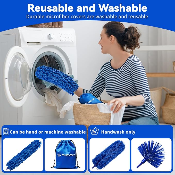 Duster with Extension Pole, 5 in 1 Cleaning Kit with Microfiber Dusters | Long Dusters for Cleaning High Ceilings, Cobweb Duster for Fan and Blinds, Feather Dusters Kit for Furniture Indoor Use
