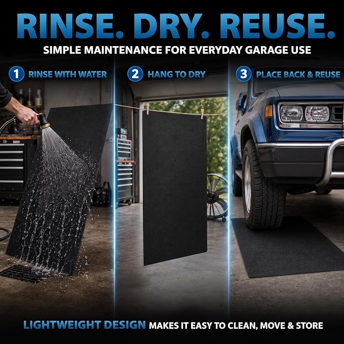 31'' x 36'' Garage Floor Mat, Absorbent Garage Mat for Oil Spills, Garage Floor Mats for Under Car & Motorcycle, Reusable Leakproof Garage Carpet with PE Backing for Driveway Drips and Stains