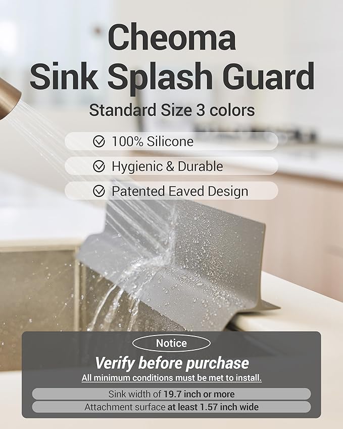 DEARCUS Kitchen Sink Splash Guard 19.7 Inch – Soft Silicone Water Shield for Apartment, Small Kitchen & Bathroom Sinks, Keeps Clothes Dry During Dishwashing, Strong Suction Non-Slip (Gray)