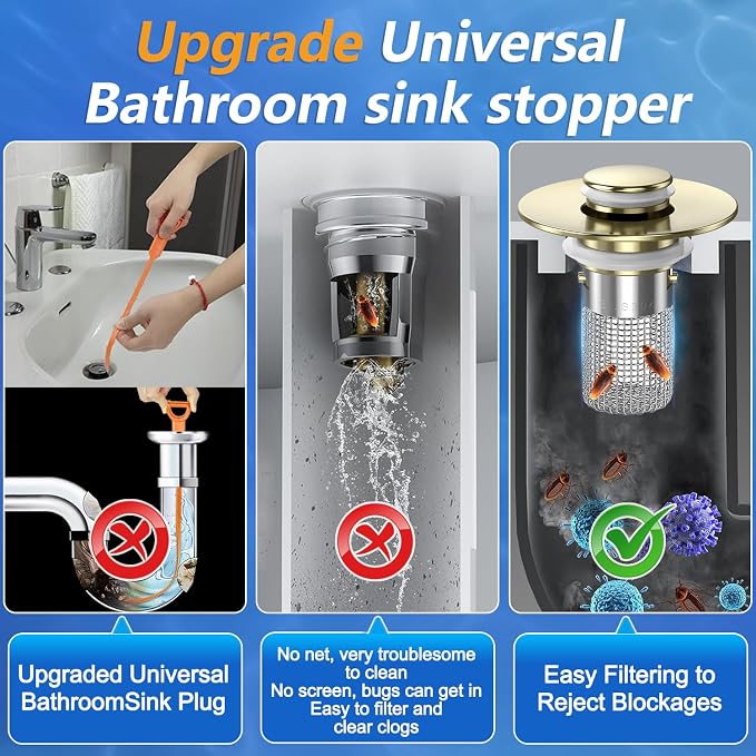 Bathroom Sink Drain Strainer,(4PCS) Pop-up Sink Drain Strainer with Removable Stainless Steel Strainer Basket Hair Catcher, Bathroom Sink Strainer for Bathroom Sink Stopper Replacement