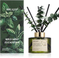 Reed Diffuser Set with 6.76 fl oz Wild Mint & Eucalyptus Scent Essential Oils and 3 Leaves & 8 Diffuser Sticks,Bathroom Shelf Decor & Air Freshener, House Bedroom Office Decor & Gifts