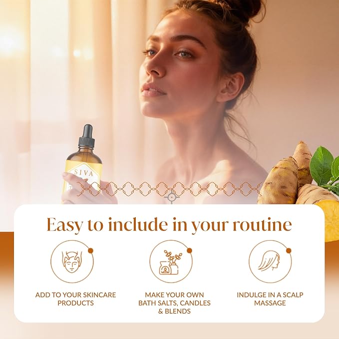 Siva Turmeric Essential Oil, Glass Bottle with Dropper, 4 Fl Oz (118 ml) | Turmeric Oil for Skin Care, Face Care, Hair Care, Body Massage, Diffuser, Soap Making, Candle Making, Blending & DIY Projects