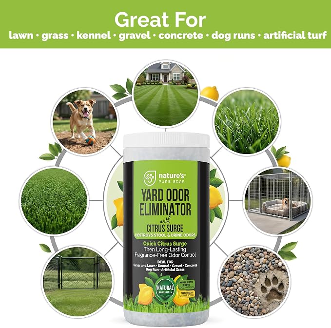 Yard Odor Eliminator with Citrus Surge – Outdoor Pet Odor Eliminator for Dog Urine & Poop Smell – Artificial Grass, Lawn, Kennel, Patio Deodorizer – Long Lasting Natural Granules – Pet Safe