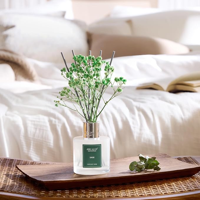 Reed Diffuser Set, 3.38 fl oz (100 ml) - Sage Lemon Oil Diffusers with 8 Reed Sticks, Home Fragrance Reed Diffuser for Bathroom Shelf Decor