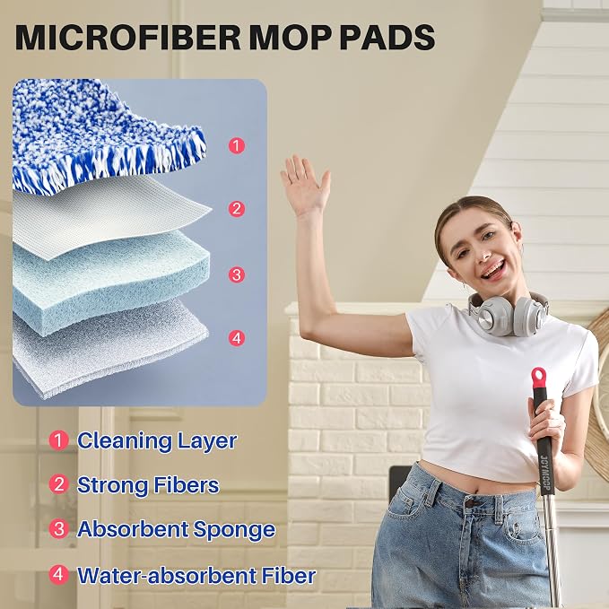 JOYMOOP 13-Inch Microfiber Flat Mop Head Replacement Pad, Black & Red, 1 Pack