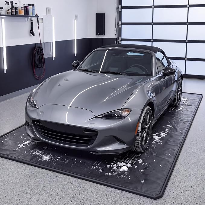 7'9" x 14' Garage Floor Mat, 610GSM PVC Containment Mat for Cars | Heavy-Duty, 1.2in Raised Edges, Waterproof Garage Protection, Non-Slip Design, Easy Hose Clean, Kit with Squeegee