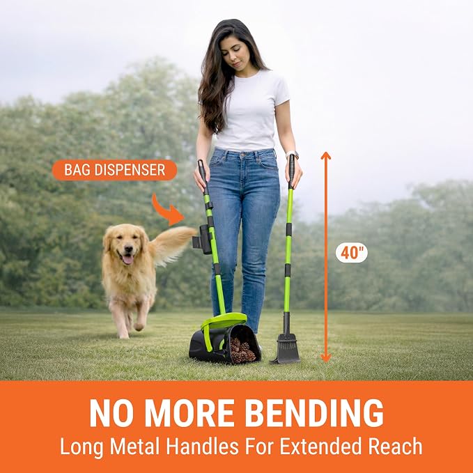 Pupzle Dry & Wet Dog Pooper Scooper with 40" Long Handle for Large Dogs | Dog Poop Shovel and Rake , Large Capacity Swivel Bin, Bag Attachment, 75 Bags, Poop Scoop for Yard, Patent Pending