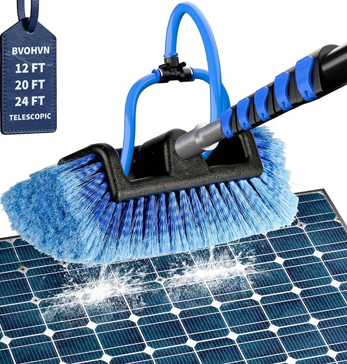 Soft Bristles Solar Panel Cleaning Brush, 20 FT Solar Panel Cleaner Kit, Including Water Fed Brush | Extendable Long Handle | Soap Dispenser for Car, RV, Boat, Windows, Deck Washing