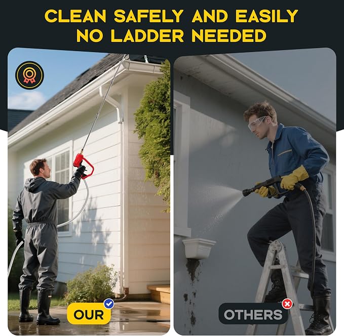 Pressure Washer Extension Wand with Gutter Cleaner Attachment, 30° 90° 120° Curved Rods, 1/4" Quick Connect Power Washer Lance, 4000 PSI