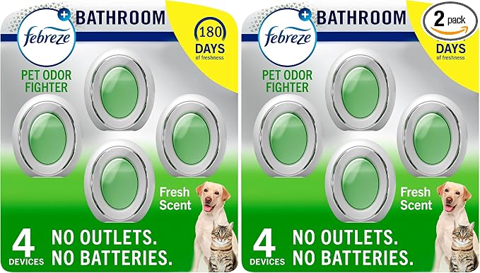 Febreze Multicolor Bathroom Air Freshener,Odor-Fighting,Plug in Alternative,Air Fresheners for Home,Bathroom,Kitchen,and Closet,Heavy Duty Pet Scent,4 Count (Pack of 2)