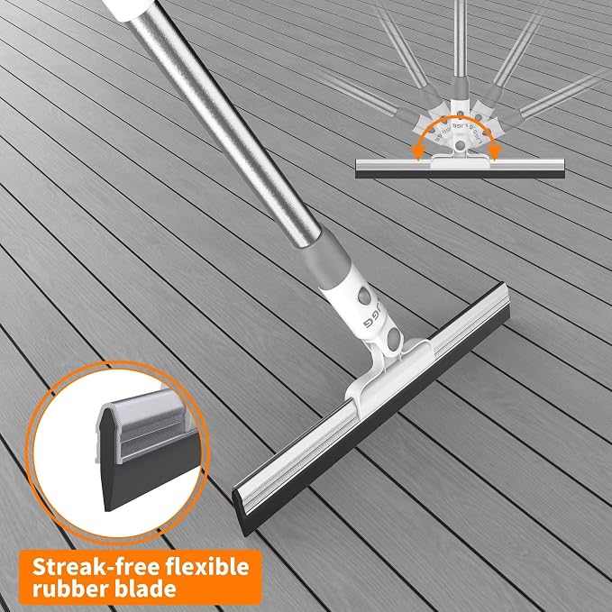 Floor Squeegee with 13.8" Silicone Blade and 52" Aluminum Handle, Water Squeegee Broom for Bathroom, Shower, Tile, Garage, Deck and Window Cleaning – LJGG (Gray/White)