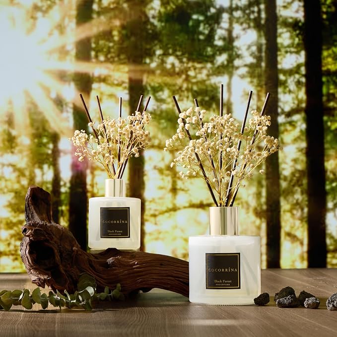Reed Diffuser - Black Forest 17 Fl.oz Reed Diffuser with 8 Sticks Scented Diffuser with Preserved Flowers for Bathroom Home Decor