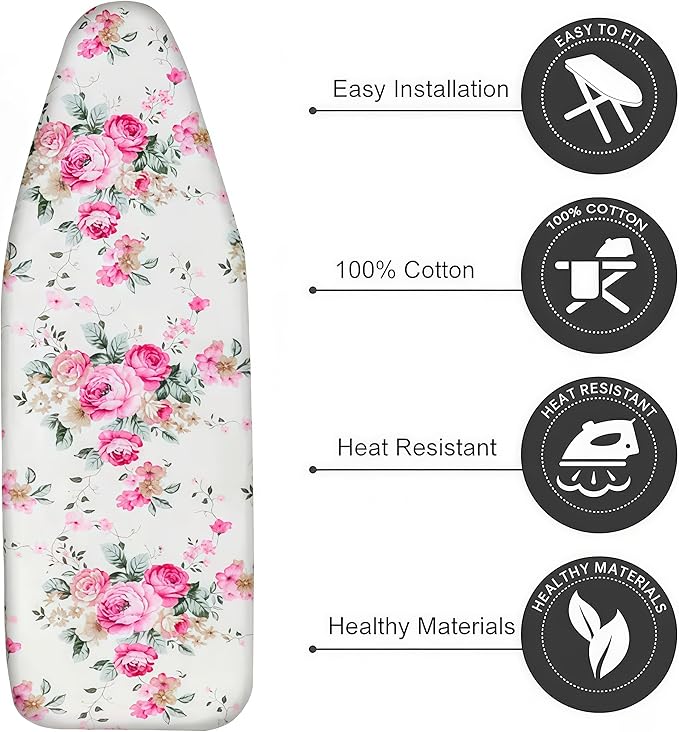 Ironing Board Cover with Two 5MM Thick Feltpads,15"x48"Heat Resistant Replacement Ironing Board Cover and Pad,Fits Standard Ironing Boards,Durability and Easy to Install