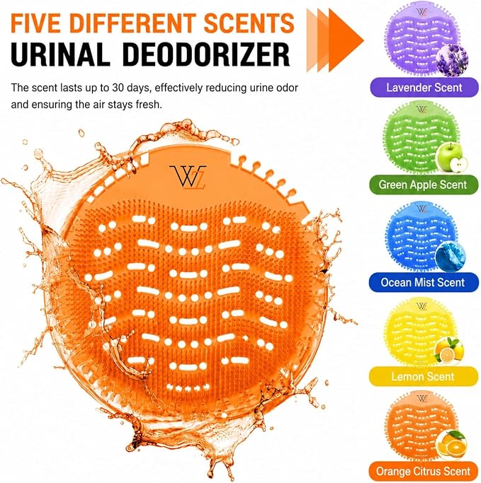 Urinal Screen Deodorizer (40 Packs) with 40 Gloves | Orange, Lemon, Ocean Breeze,Apple,Lavender | Anti-Splash Urinal Screen | Urinal Cakes for Toilets in Bathroom Restaurant Office Stadium School