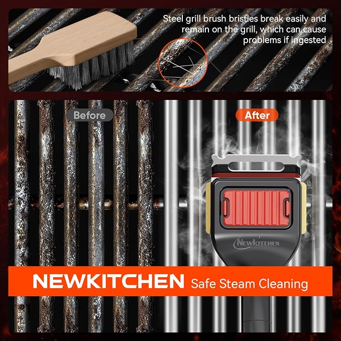 Grill Brush Bristle-Free Steam Replaceable Cleaning Head [No Handle]，Heat-Resistant Kevlar Head with Grill Scraper, Safe Barbecue Grill Cleaning Head for All Grill Types