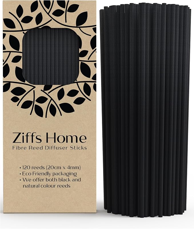Ziffs Home® 120pcs Black Fibre Reed Diffuser Sticks - 20cm/7.87in x 4mm/0.16in - Thick Reeds Sticks - Fibre Reeds for Diffusers
