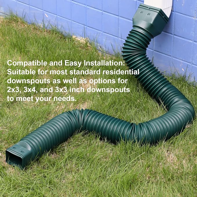 plusgutter 16.5ft Long Gutter Downspout Extensions Flexible, 4" Diameter Drain Downspout Extender, Down Spout Drain Extender for Rainwater Drainage, Extendable from 3.4ft to 16.5ft(1Pack Green)