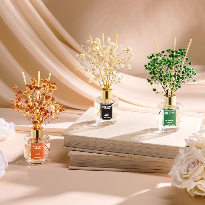 Reed Diffuser Set of 3, Black Forest Eucalyptus Moss Citrus Oil Reed Diffusers for Bedroom Living Room Office Aromatherapy Oil Reed Diffuser for Gift 50ml