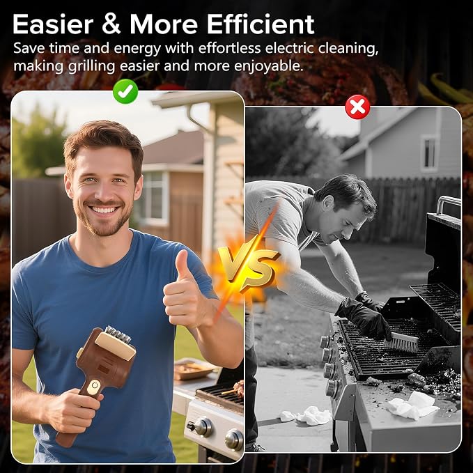Electric Grill Brush for Outdoor Grill, Electric BBQ Grill Cleaner | Rechargeable Electric BBQ Grill Cleaning Stainless Steel Brush, Grill Scraper, BBQ Accessories Brown