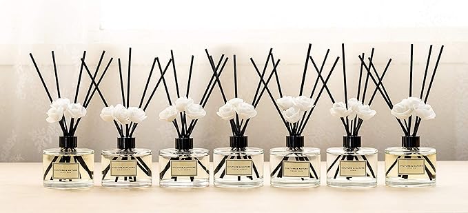 CULTURE & NATURE Reed Diffuser Set 6.7oz (200ml) Jasmine Scented Diffuser with Sticks Home Fragrance Reed Diffuser for Bathroom Shelf Decor
