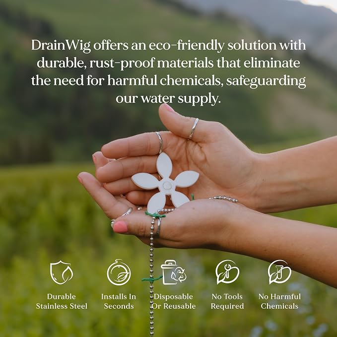 DrainWig Shower Drain Hair Catcher – Disposable Bathroom Hair Trap, Easy to Install in Shower Drain Cover, Helps Prevent Clogs – As Seen on Shark Tank – White Flower (2-Pack)
