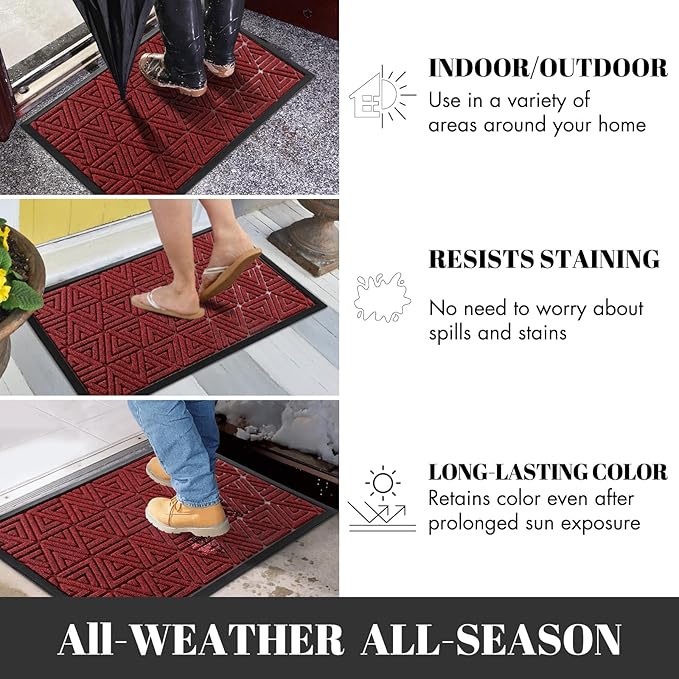 Yimobra Extra Large Door Mat 60x32, All-Weather Waterproof Non-Slip Welcome Matt Outdoor, Heavy Duty Non Slip Doormat for Entryway for Patio and Garage Indoor, Easy Clean, Black Red
