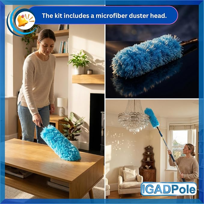 IGADPole 20 FT Water-Fed Cleaning Kit – Extendable Telescopic Pole with Soap-Dispenser, Brush & Cobweb Duster, Adjustable 5-20 FT Handle for Safe High Window, Gutter, Solar Panel & Exterior Cleaning