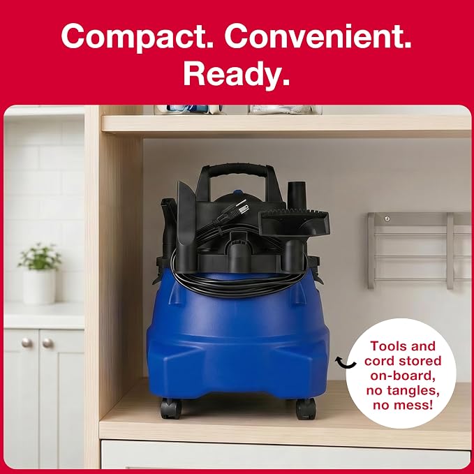 Koblenz WD-9 L212 Wet Dry Vacuum Cleaner, 9 Gallon, 5.0 PHP | 3-in-1 Suction & Blower, Big Vacuum Cleaners for Home, Heavy Duty Shop Vac, CLICK-N-LOCK Hose, Swivel Casters, Black/Blue