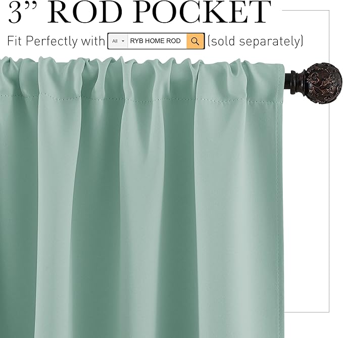 RYB HOME Room Darkening Kitchen Curtains 54 inch Length, Durable Privacy Window Drapes Thermal Insulated Panels Farmhouse Decor for Bedroom Studio Bathroom, W 42 x L 54 inches, Set of 2, Aqua