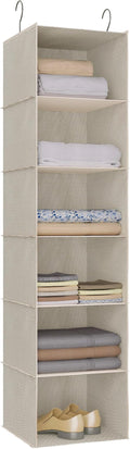 Hanging Closet Organizer 6-Tier, Oxford Wardrobe Storage, Beige Houndstooth | Easy-mount foldable design holds clothes, handbags, shoes & accessories; washable Oxford fabric, sturdy and space-saving.