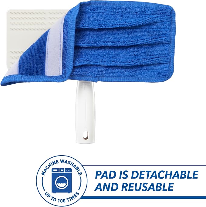Unger Speed Clean with 4ft Pole and Extra Reusable Pads, Indoor Window Cleaner, Household Cleaning Supplies, Works with Glass and Natural Cleaners and Solutions, Attracts Dust and Dirt