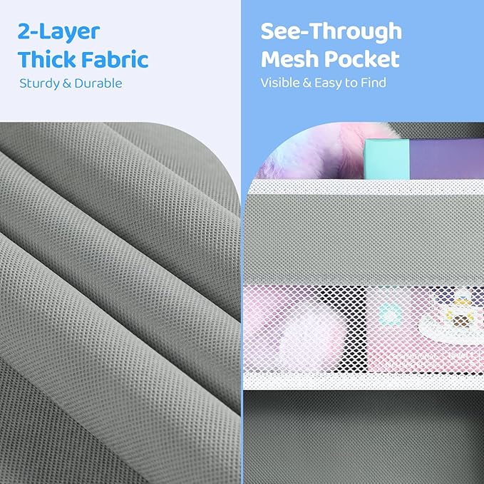 Yecaye 3 Pack 4-Tier Over The Door Organizer - Foldable Portable Baby Essentials for Stuffed Animal Storage - Multi-Purpose Bathroom Closet Organizers and Storage for Kids Newborn Baby Stuff Gray