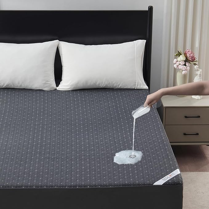 BEDLORE Twin Mattress Protector, Waterproof Noiseless Mattress Cover with Stretchable Pockets for 6-15 inches Mattress, Soft Breathable Mattress Pad Machine Washable (Dark Gray)