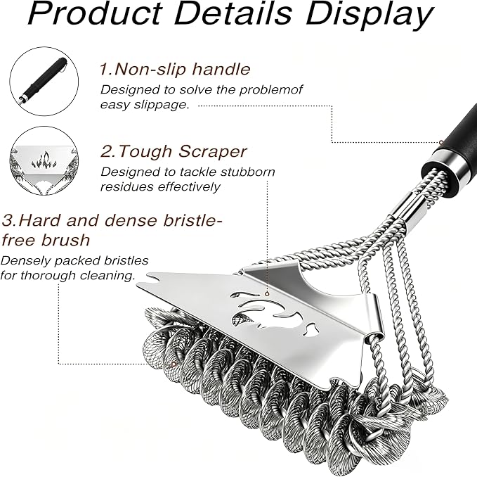 TNTOR Grill Brush Bristle Free with Scraper, 18" Handle BBQ Grill Brush for Outdoor Grill, Extra Strong Grill Cleaner Brush for Grill/Smoker/Gas/Charcoal, Father's Day Grill Gifts for Men/Dad